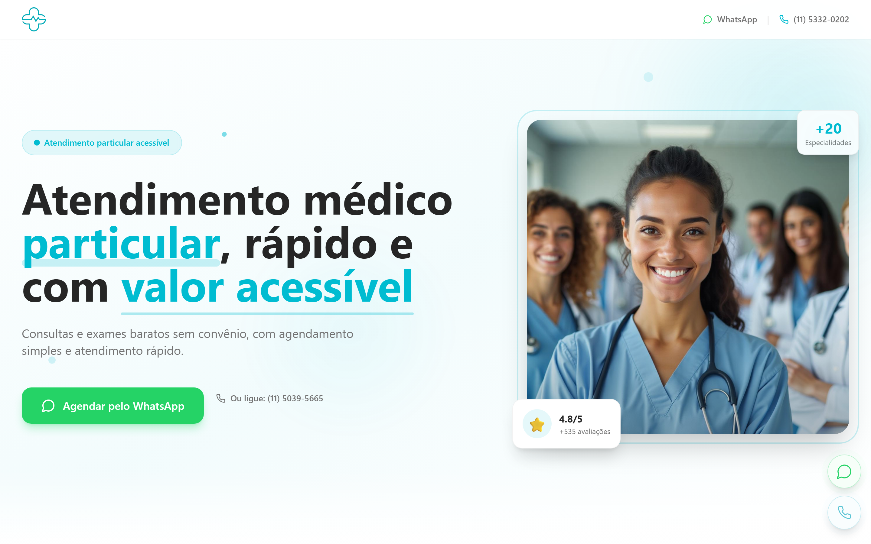 Site do projeto Clínica Médica Tatuapé, Clínica médica: especialidades e contato rápido