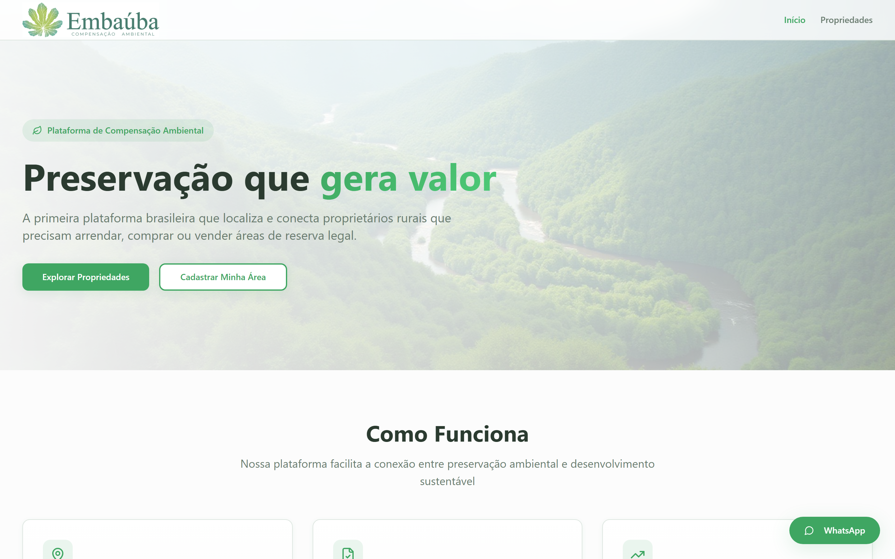 Site do projeto Embaúba Ambiental, Marketplace ambiental: marketplace de reserva legal com mapa
